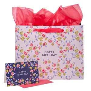 Happy Birthday Pink Flower Trellis || Large Landscape Gift Bag- Discontinue