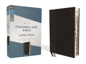 NIV, Personal Size Bible, Large Print, Leathersoft, Black, Red Letter, Thumb Ind