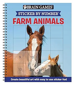 Sticker by Number Farm Animals (Easy - Square Stickers) Brain Games