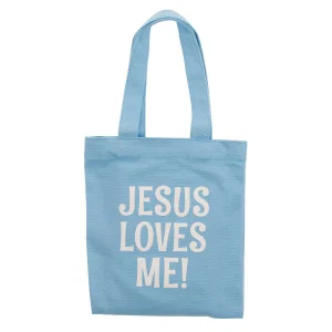 Blue Jesus Loves Me Small Tote Bag