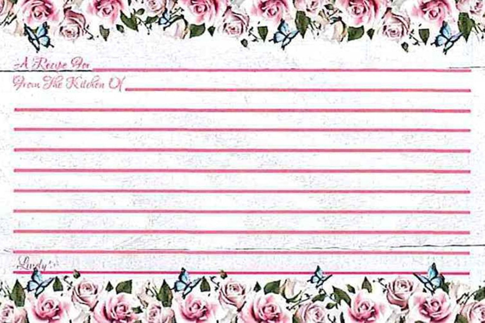 Image of Recipe Cards 4 x 6 (25 pack) Pink Roses