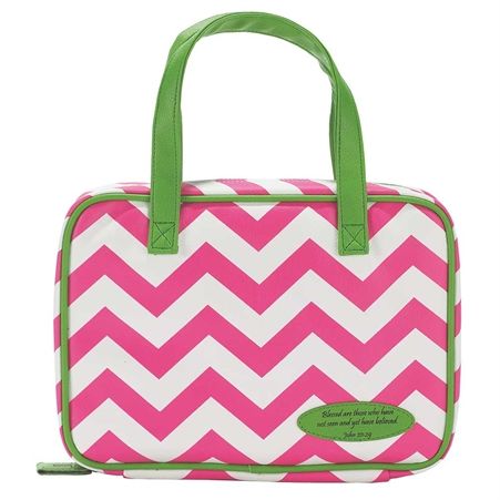 Image of BC: Pink and Green Chevron Leather Like Vinyl Large