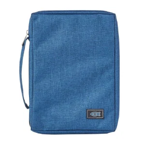 BC: Poly-canvas Blue Medium Bible Cover with Fish Badge