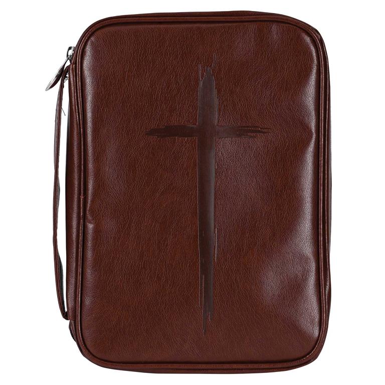 Image of Bible Cover Brown Rugged Cross Large