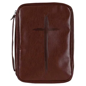 Bible Cover Brown Rugged Cross Large
