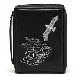 BC: Wings as Eagles-Isaiah 40:31-Black Embroidered Leather Like Vinyl Medium