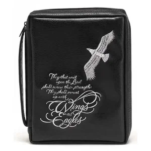 BC: Wings as Eagles Black Embroidered Leather Like Vinyl Large
