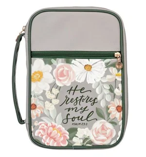 Bible Cover Fashion Green Floral Printed He Restores My Soul Ps. 23:3