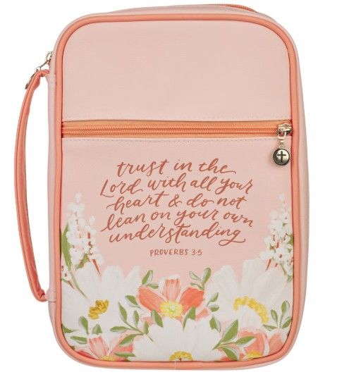 Image of Bible Cover Fashion Pink Floral Printed Trust in The Lord With All Your Heart Pr
