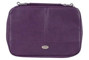 Bible Cover Organizer Two-fold Warm Purple w/Ichthus Badge