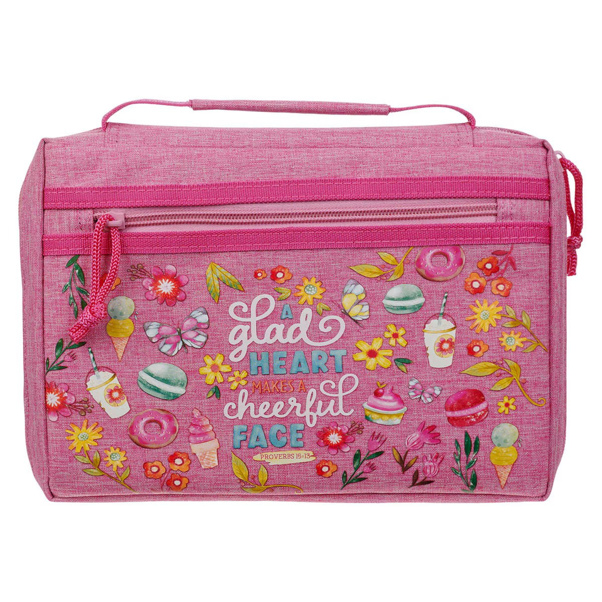 Bible Cover Fashion Pink A Glad Heart Makes A Cheerful Face Prov. 15:13