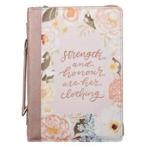 Bible Cover Fashion Strength Peach Floral And Honour Prov. 31:25