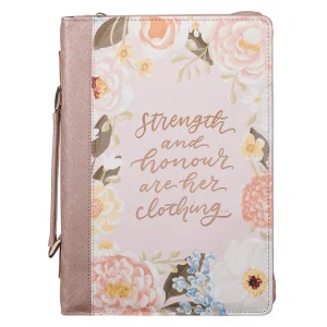 Bible Cover Fashion Peach Floral Strength And Honour Prov. 31:25
