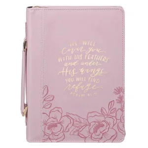 Bible Cover Fashion Pink He Will Cover You With His Feathers Ps. 91:4