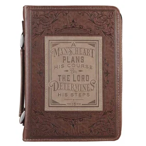 BC: A Man's Heart Faux Leather Bible Cover Brown - Proverbs 16:9 Large