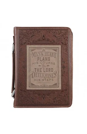 BC: A Man's Heart Leather Brown Medium - Proverbs 16:9