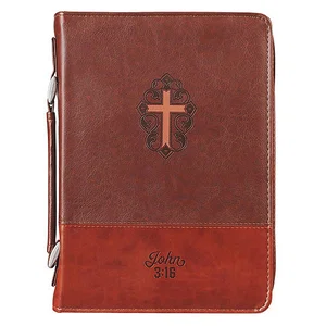 BC: Classic Brown Two-tone Cross John 3:16 - Large