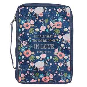 BC: Value Navy/Floral Printed Let Love 1 Cor. 16:14 - Large