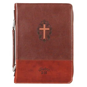 BC: Classic Brown Two-tone Cross John 3:16 - Medium
