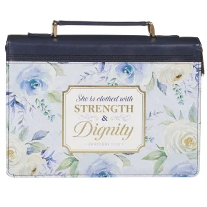 Strength and Dignity Indigo Rose Faux Leather Fashion Bible Cover- Disconti