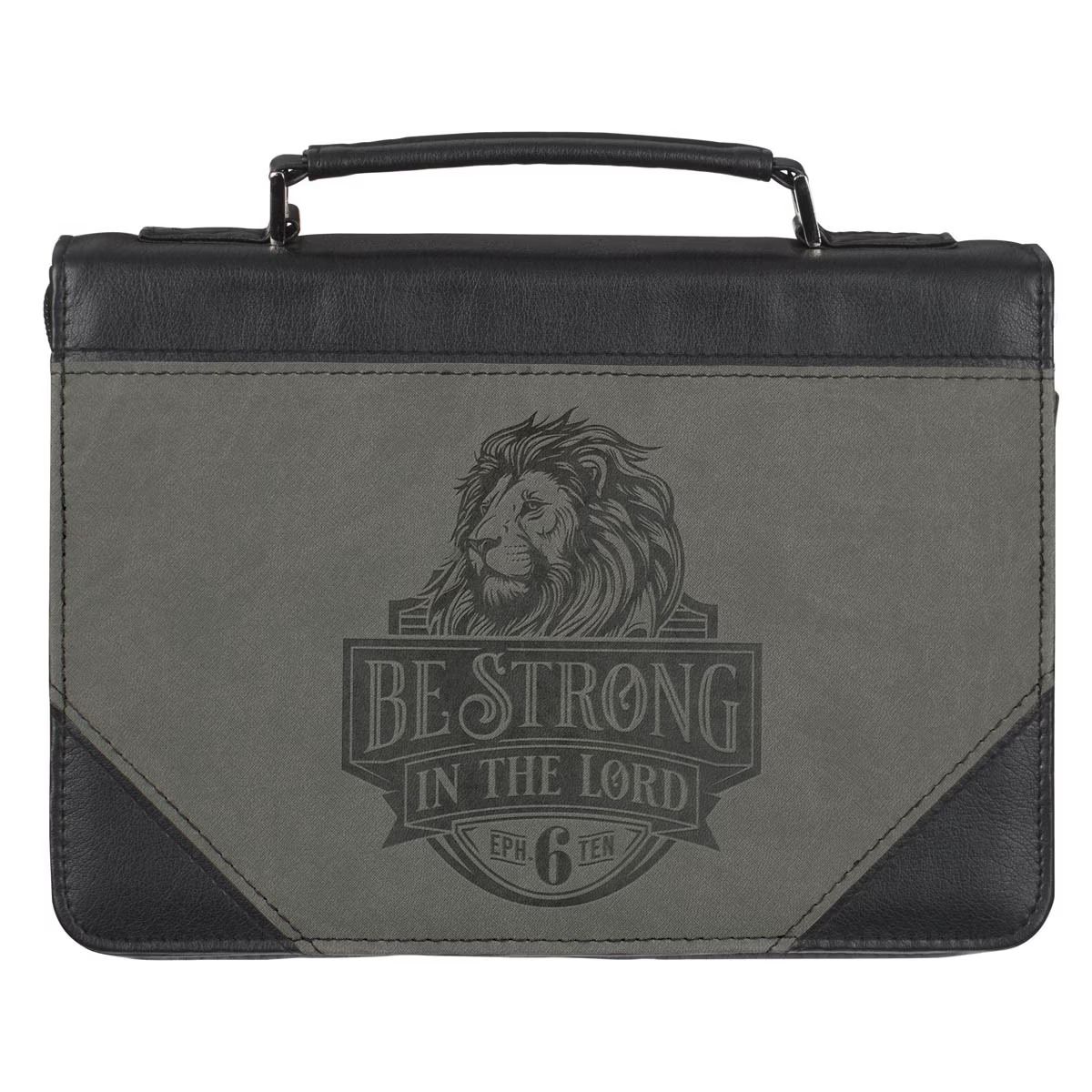 Image of Bible Cover Classic Gray/Black Be Strong Eph. 6:10