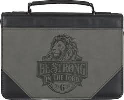 Bible Cover Classic Grey/Black Be Strong Eph. 6:10