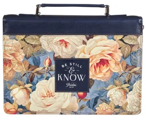 Bible Cover Fashion Navy Be Still Ps. 46:10 - Medium
