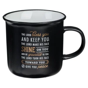 Bless You and Keep You Black and Gold Camp-style Ceramic Coffee M