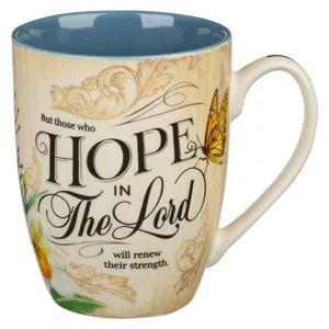 Hope in the LORD Mediterranean Blue Floral Ceramic Mug