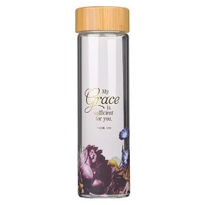 My Grace is Sufficient - Glass Water Bottle with Bamboo Lid & Sle- Disconti