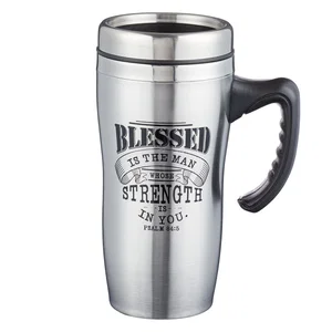 Silver Stainless Steel Travel Mug - Blessed is the Man - 16 oz
