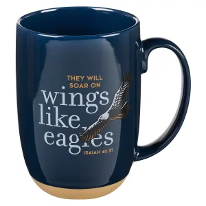 Wings Like Eagles Navy Blue Ceramic Coffee Mug - 15oz