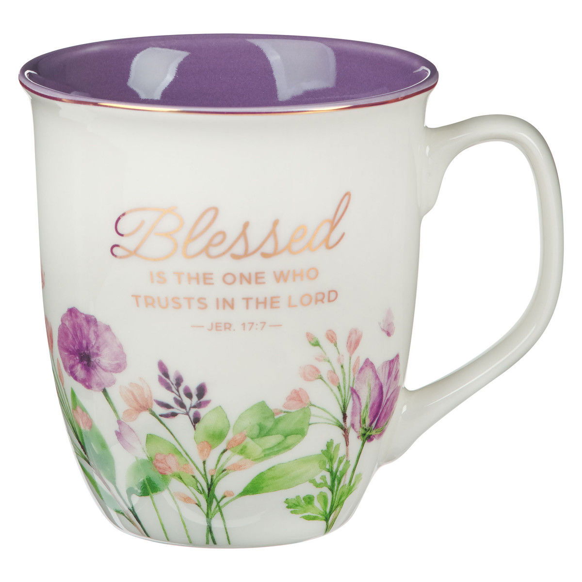 Image of Mug Purple Floral Blessed Jer. 17:7
