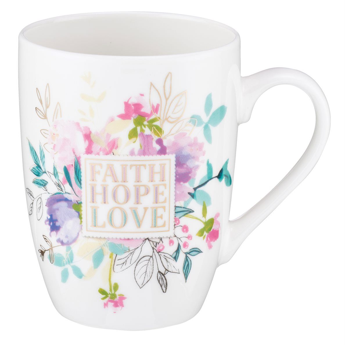 Mug White Floral Faith, Hope, Love