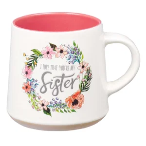 Mug Stoneware Pink/White Floral Sisters Eccl. 4:9