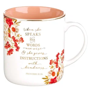 Mug Coral/White Floral When She Speaks Prov. 31:26