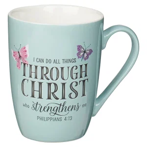 Mug White/Blue Butterflies Through Christ Phil. 4:13