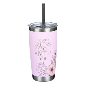 Tumbler w/straw SS Pink Lord Bless & Keep You Num. 26