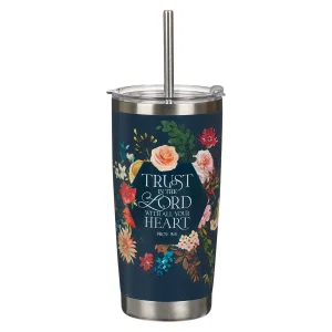 Tumbler w/straw SS Navy Trust in the Lord Prov. 3:5