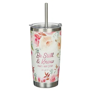 Tumbler w/straw Peach SS Be Still Ps. 46:10