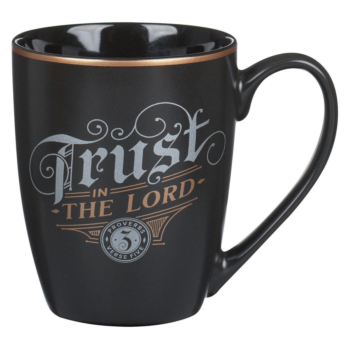 Image of Trust in the Lord Black and Gold Ceramic Coffee Mug – Proverbs 3:5