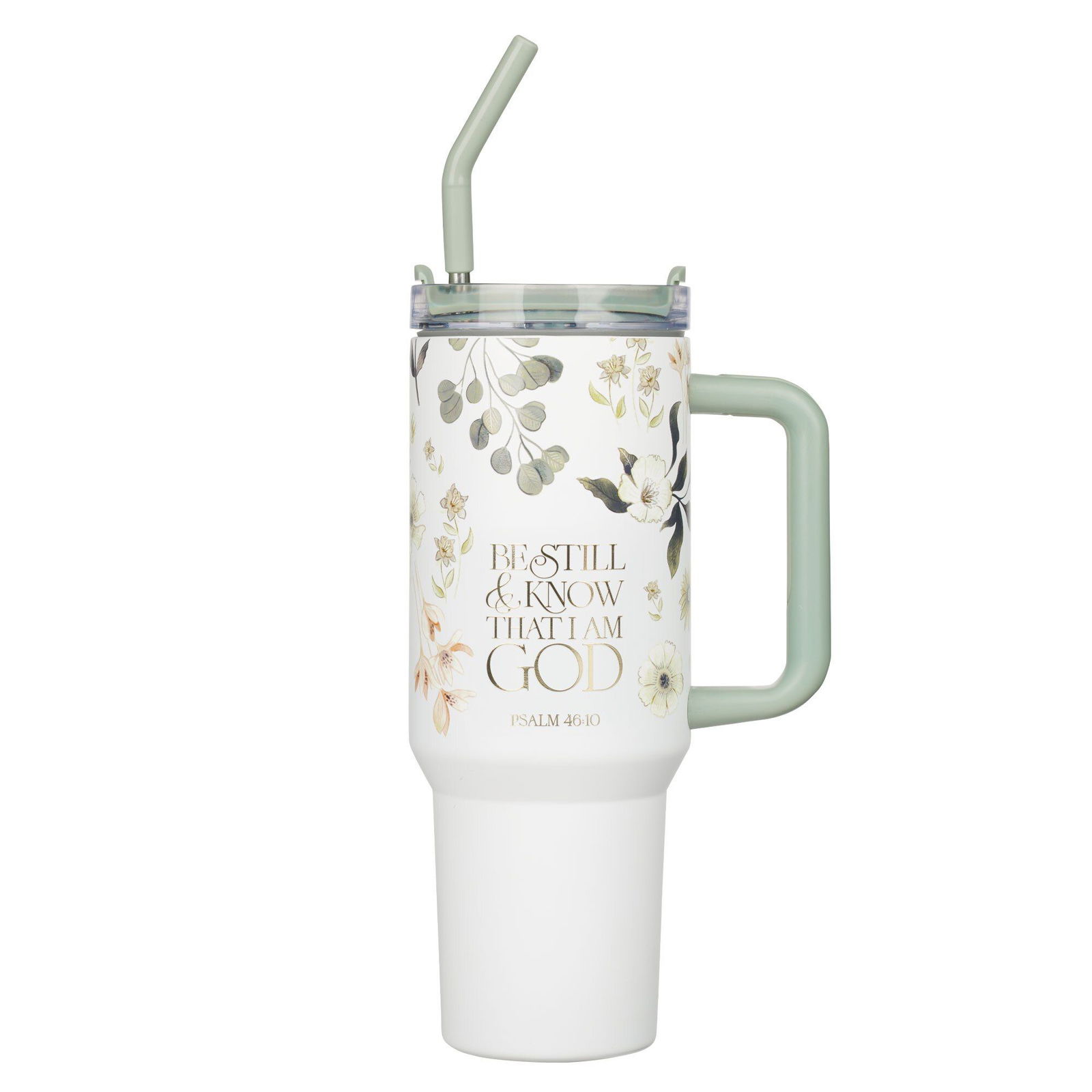 Be Still Teal Meadow 40 oz. Tumbler with Reusable Straw