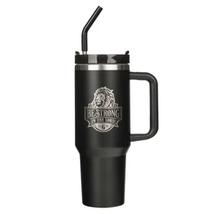 Be Strong in the Lord Black 40 oz. Tumbler with Reusable Straw - Ephesians 6:10