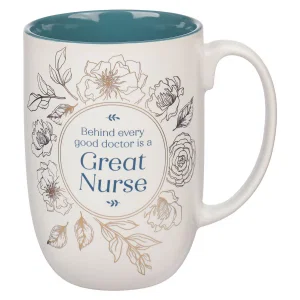 Great Nurse White and Teal Ceramic Coffee Mug - Proverbs 31:25- Discontinue