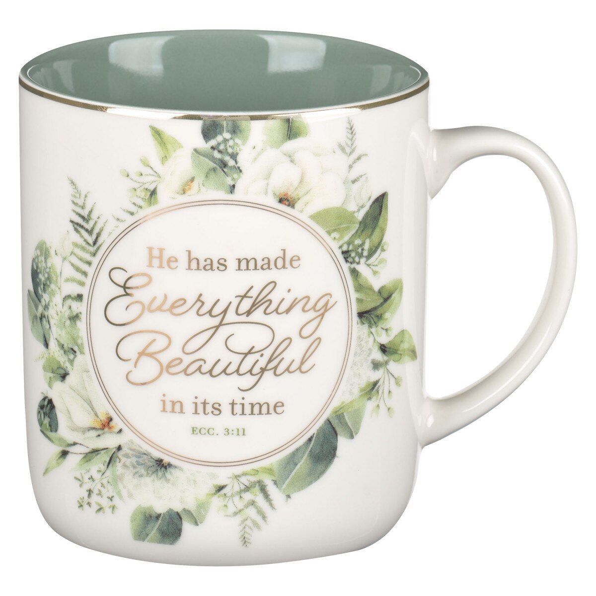 Image of Mug Green Floral Everything Beautiful Ecc. 3:11