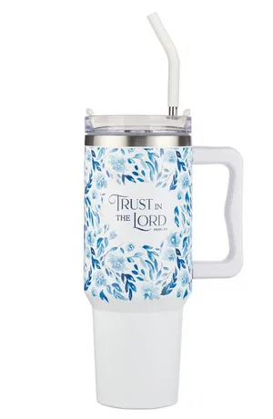 Tumbler w/straw SS Blue Floral Trust Prov. 3:5