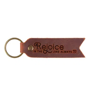 Leather Key Fob  Rejoice in the Lord Always  Phil 4:4