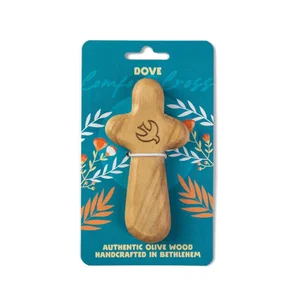 Olive Wood Comfort Cross Dove, Laser Engraved, Carded