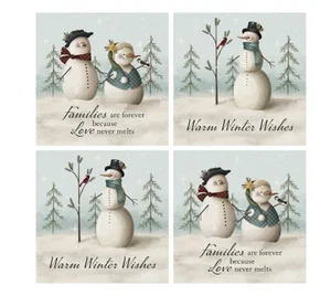 Coaster 4" Sq 4Pc Prim.Snowman