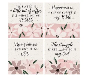 Coaster 4" Sq Relig Floral Set